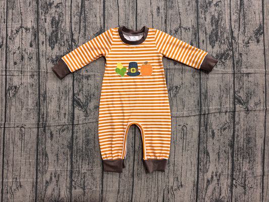 Pre order orange long sleeve pumpkin embroidery romper