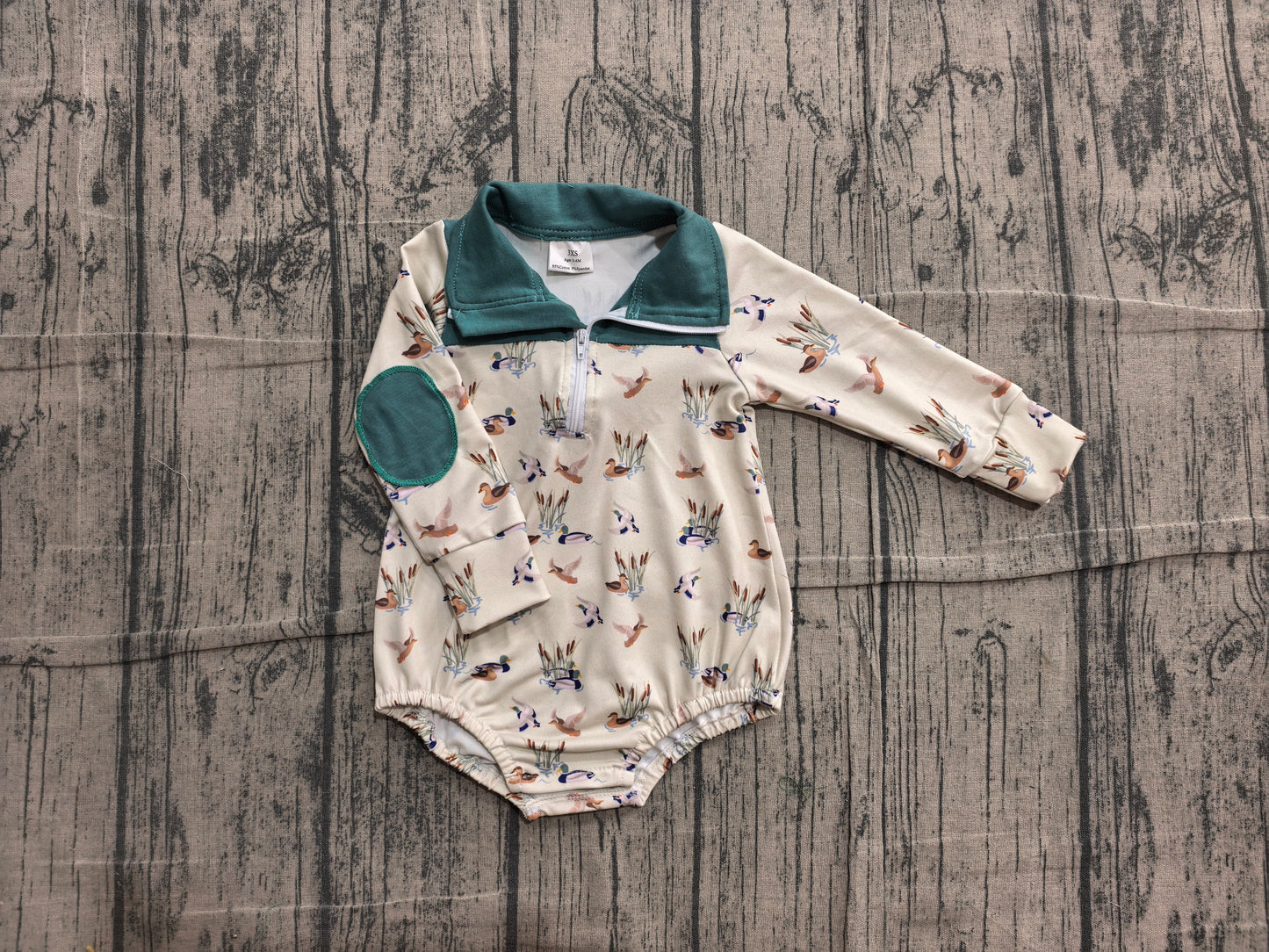 Pre order boy long sleeve zipper duck print polo romper