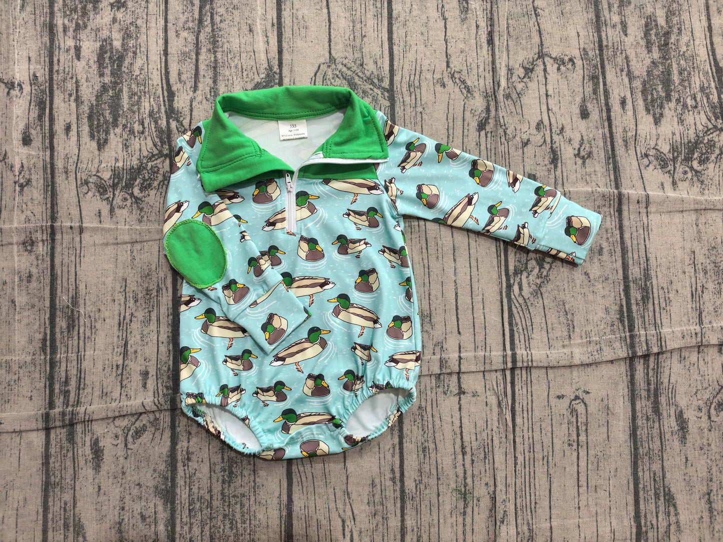 Pre order boy long sleeve zipper duck print polo romper