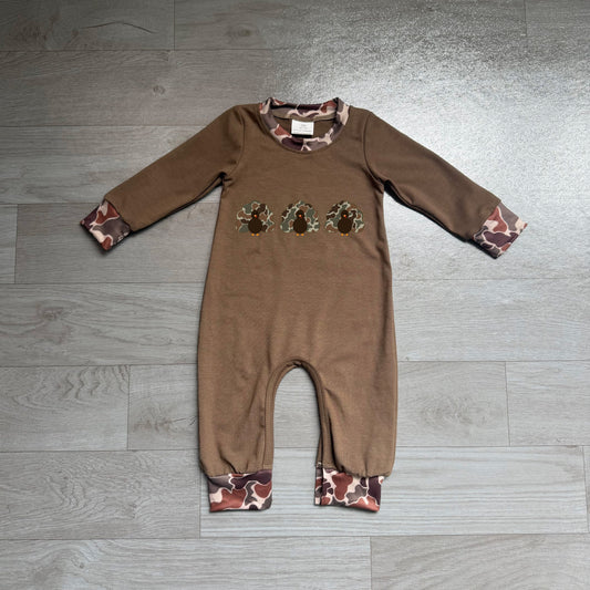 Pre order brown turkey embroidery boy romper