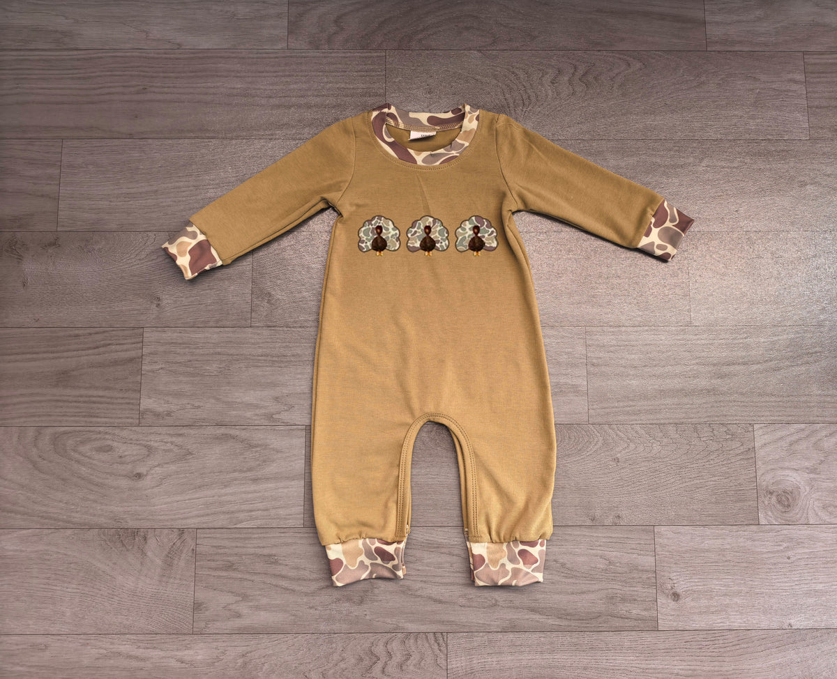 Pre order camo turkey embroidery romper