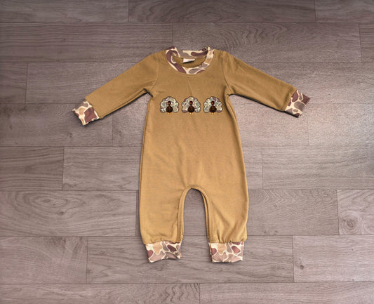 Pre order camo turkey embroidery romper