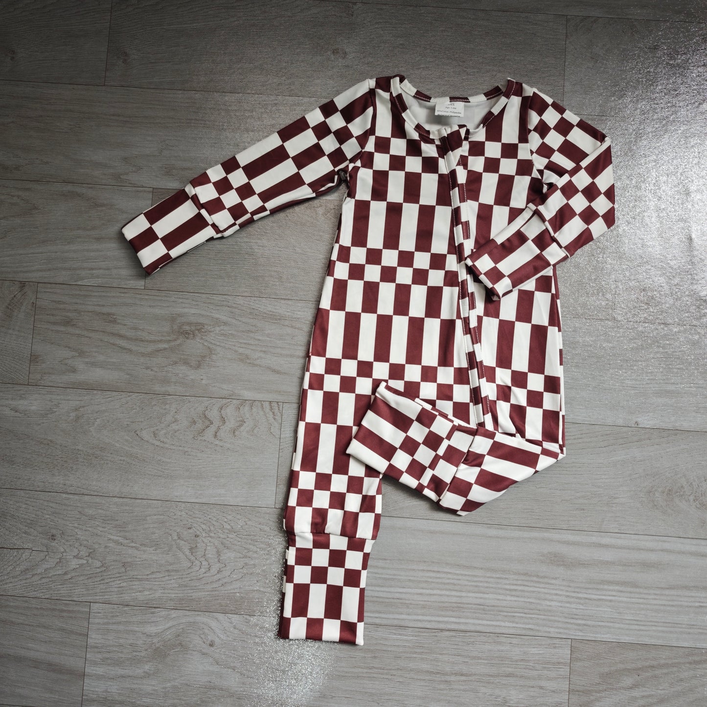 Pre order chocolate checkered zip romper