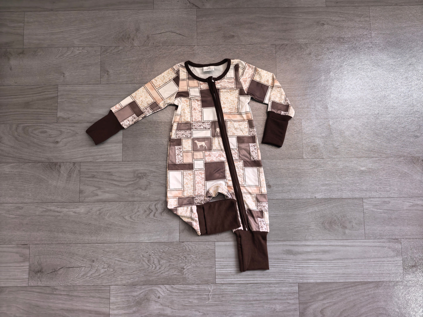Pre order long sleeve hunting camo patchwork zippy pj romper