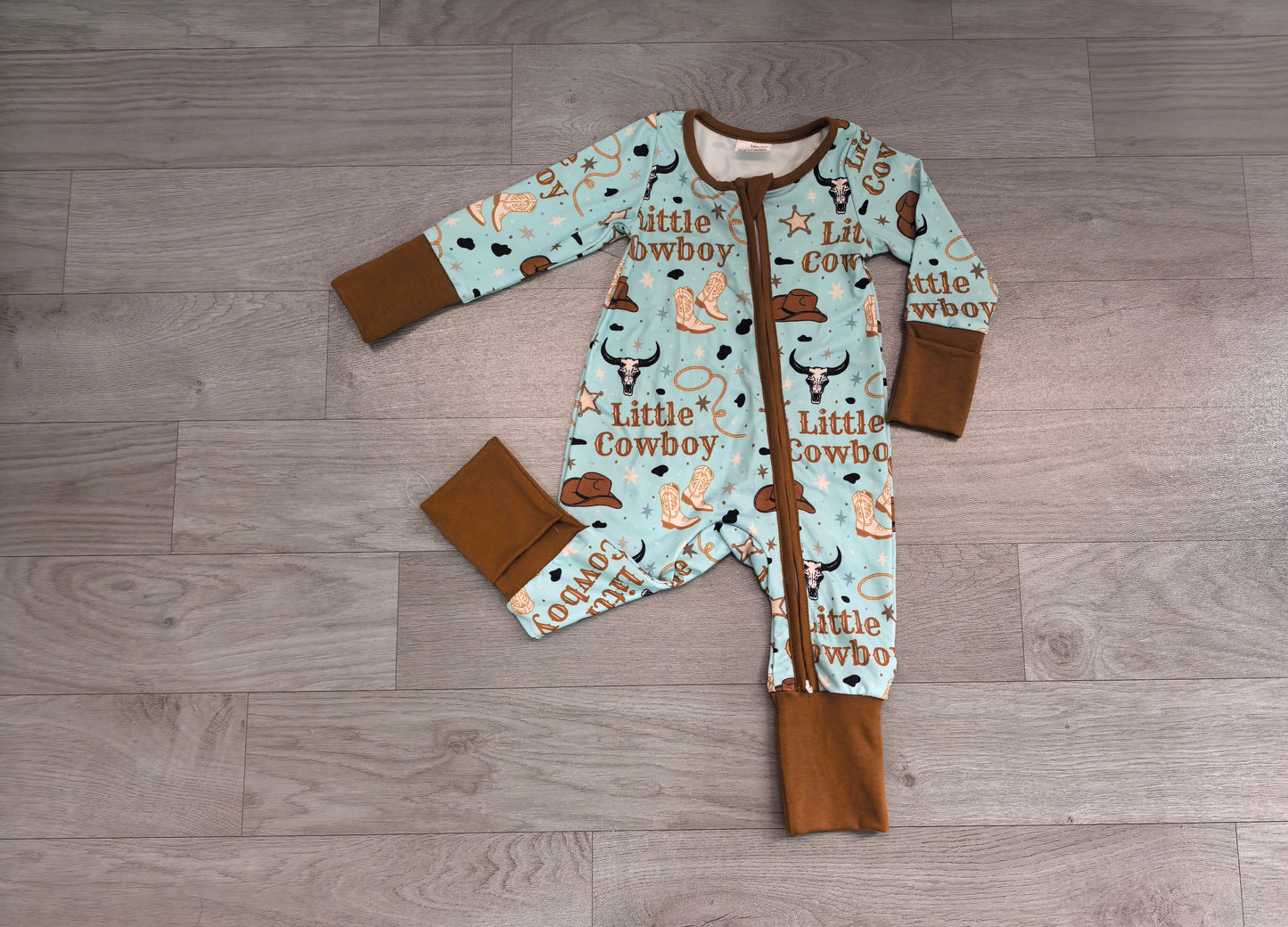 Pre order long sleeve little cowboy zip sleeper