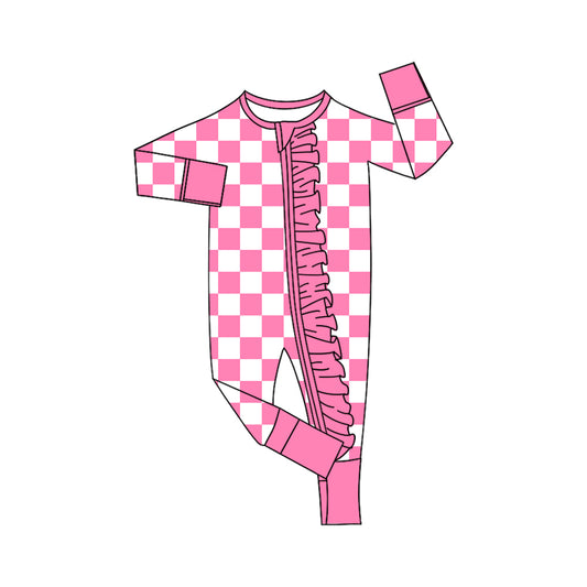 Pre order long sleeve pink ruffle checkered zippy pj