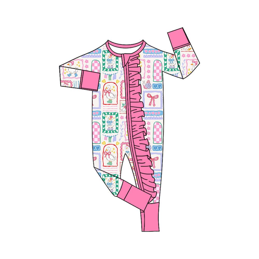 Pre order long sleeve pink ruffle silly goose zippy romper