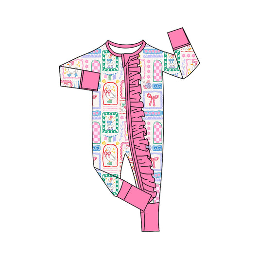 Pre order long sleeve pink ruffle silly goose zippy romper