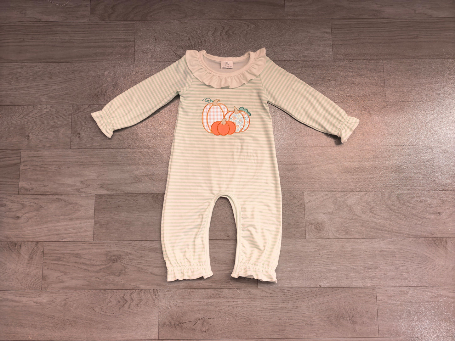 Pre order stripes pumpkin embroidery girl romper