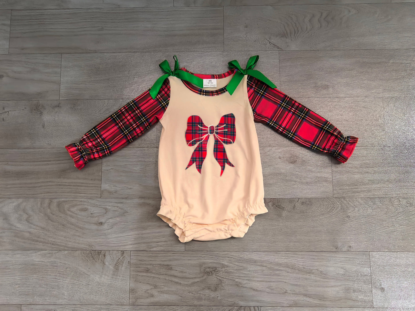 Pre order christmas plaid coquette embroidery romper