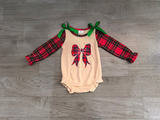 Pre order christmas plaid coquette embroidery romper