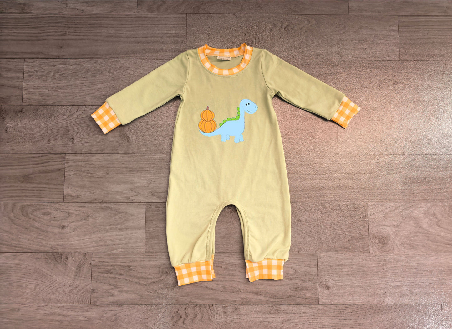 Pre order dinosaur pumpkin embroidery boy romper