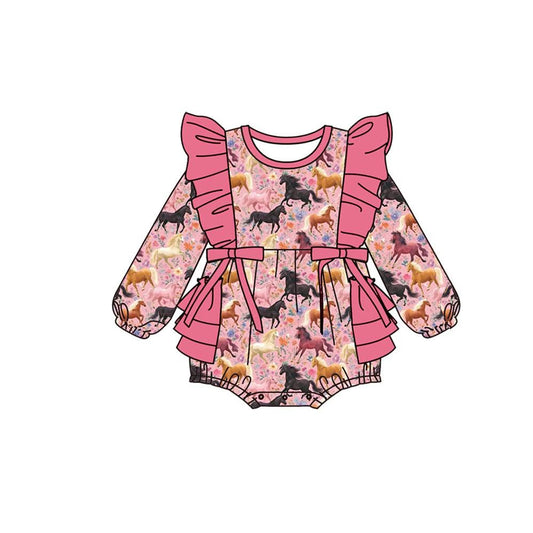Pre order long sleeve horse print ruffle romper