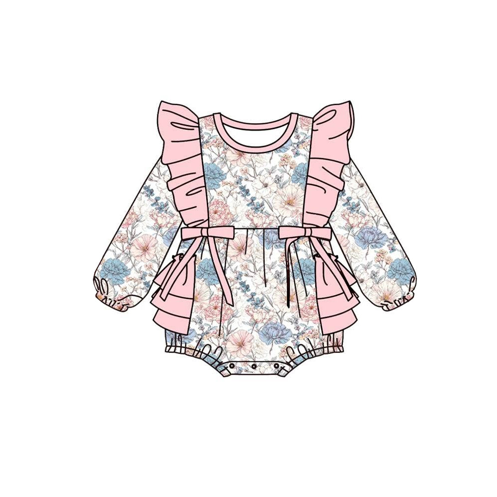 Pre order long sleeve flower ruffle romper