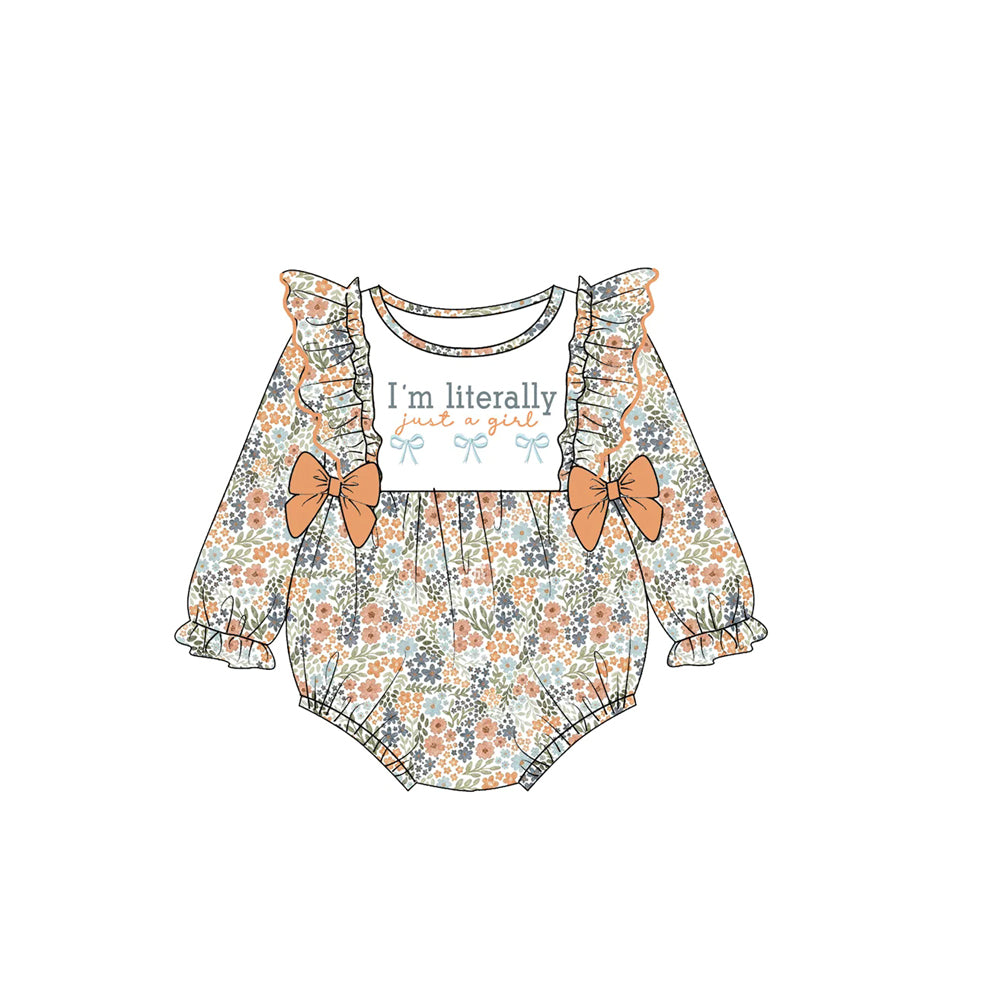 Pre order long sleeve i'm literally just a girl floral romper
