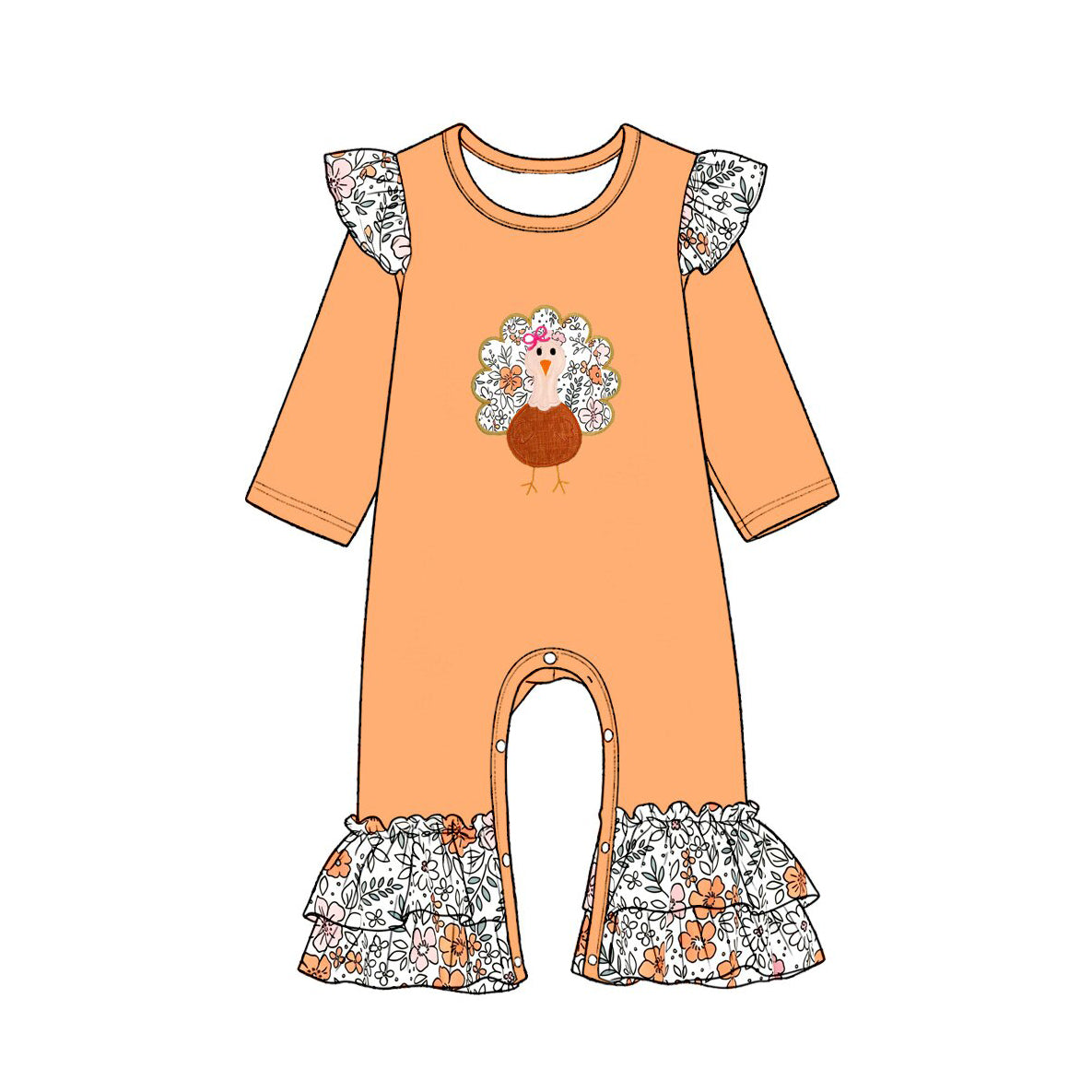 Pre order floral turkey thanksgiving day sibling girl clothing