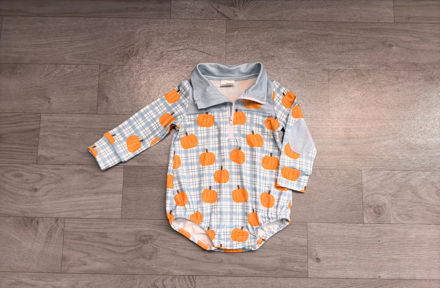 Pre order plaid with pumpkin zip up romper