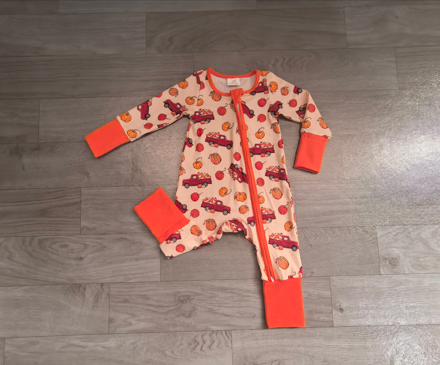 Pre order long sleeve pumpkin truck zip sleeper PJ
