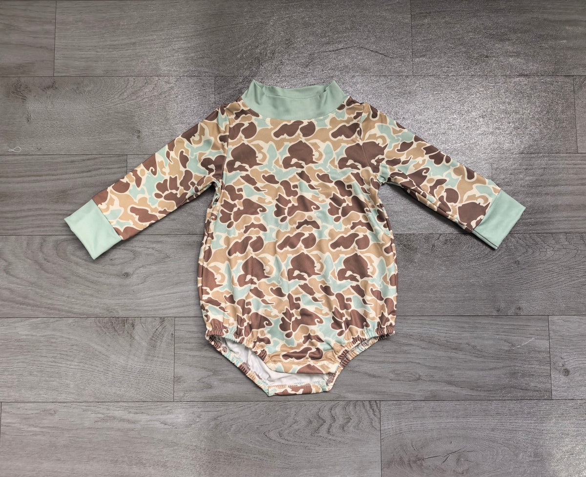 Pre order baby camo mock neck romper