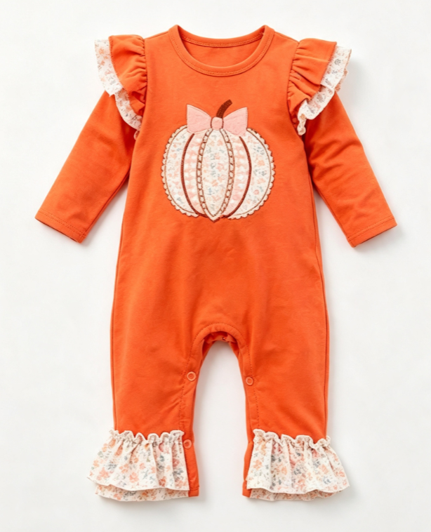 Pre order floral pumpkin orange romper
