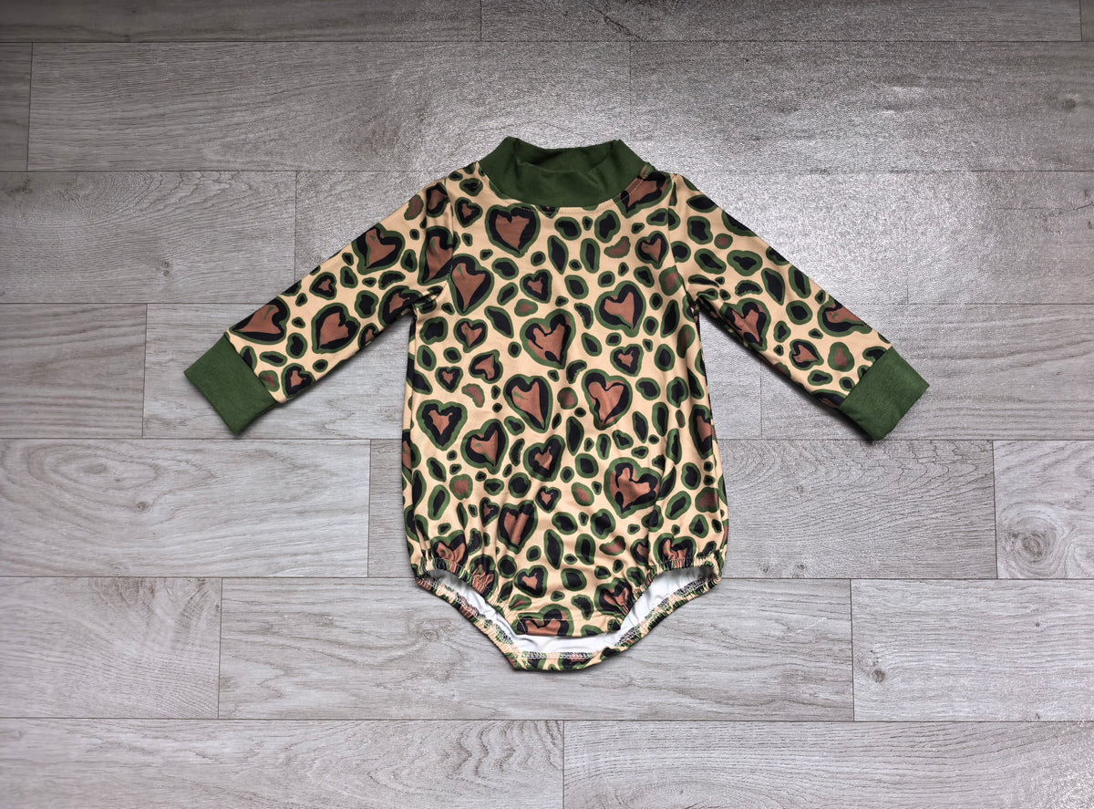 Pre order leopard heart mock up romper