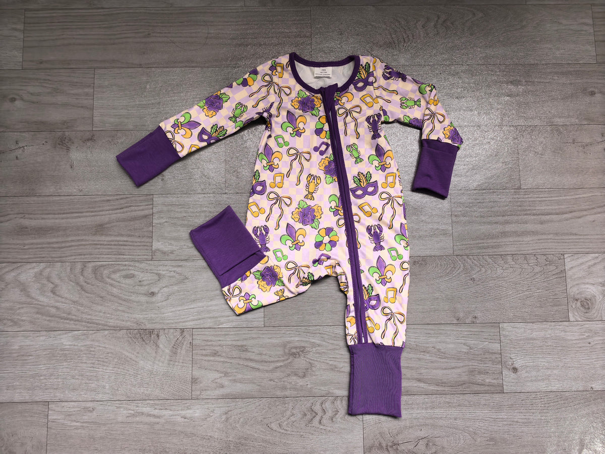 Pre order mardi gras purple green yellow baby sleeper