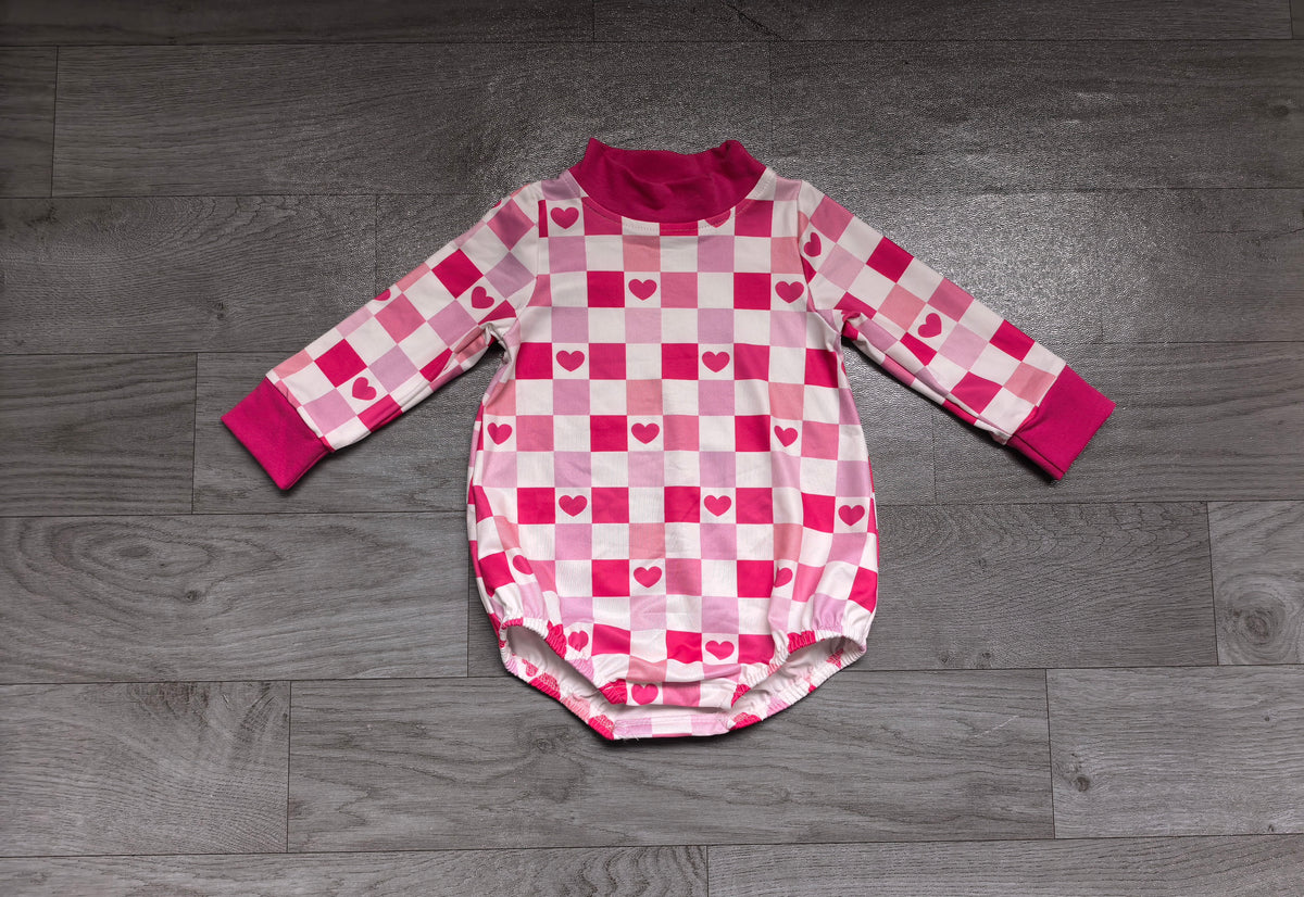 Pre order pink checkered heart mock up romper
