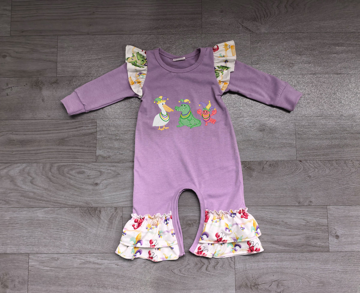 Pre order embroidery mardi gras girl romper