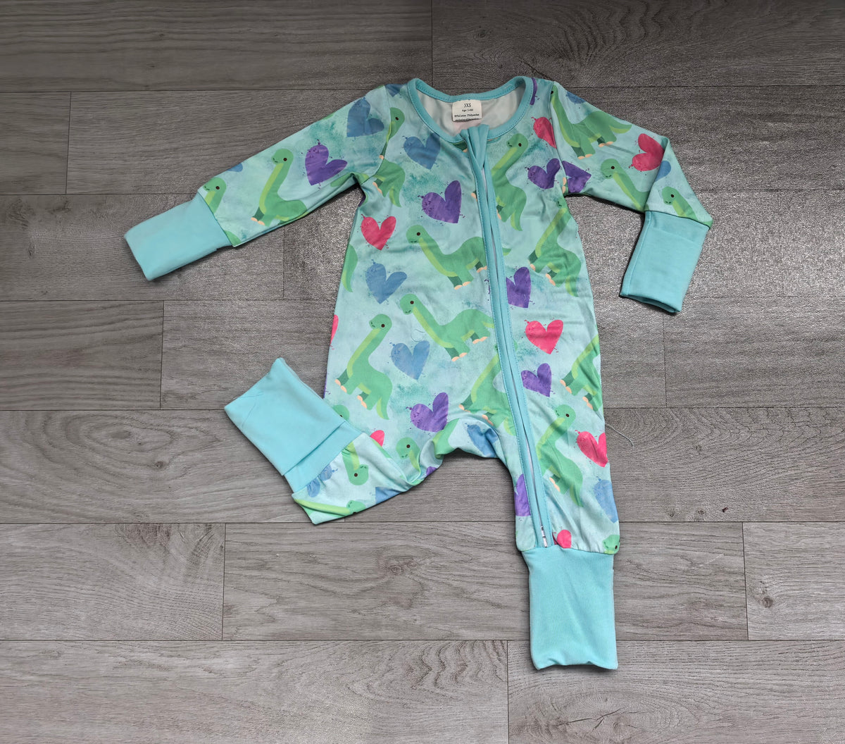 Pre order blue dinosaur heart print baby sleeper