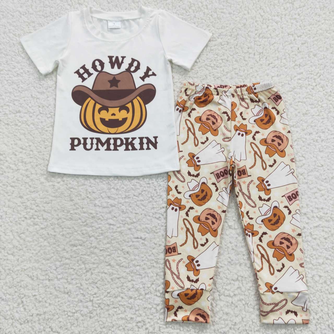 BSPO0130       BT0249 white short sleeve + P0166 pumpkin trousers