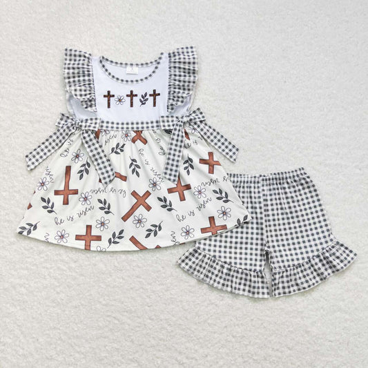 he is risen cross print girl easter clothing