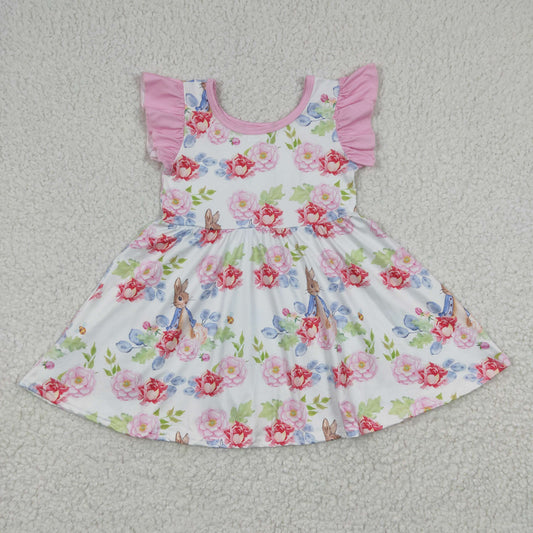 pink  bunny floral pink easter flutter twirl dress
