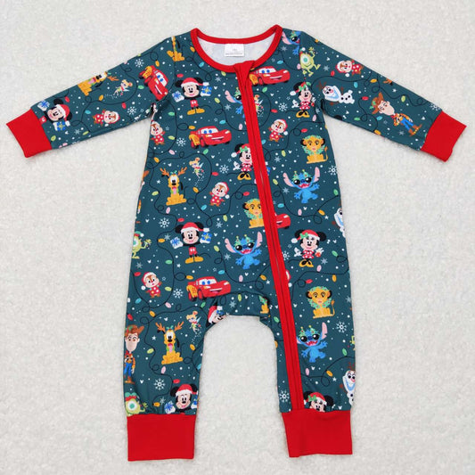 LR0782 Cartoon Character Stitch Lion Snowman Zipper Long Sleeve Jumpsuit