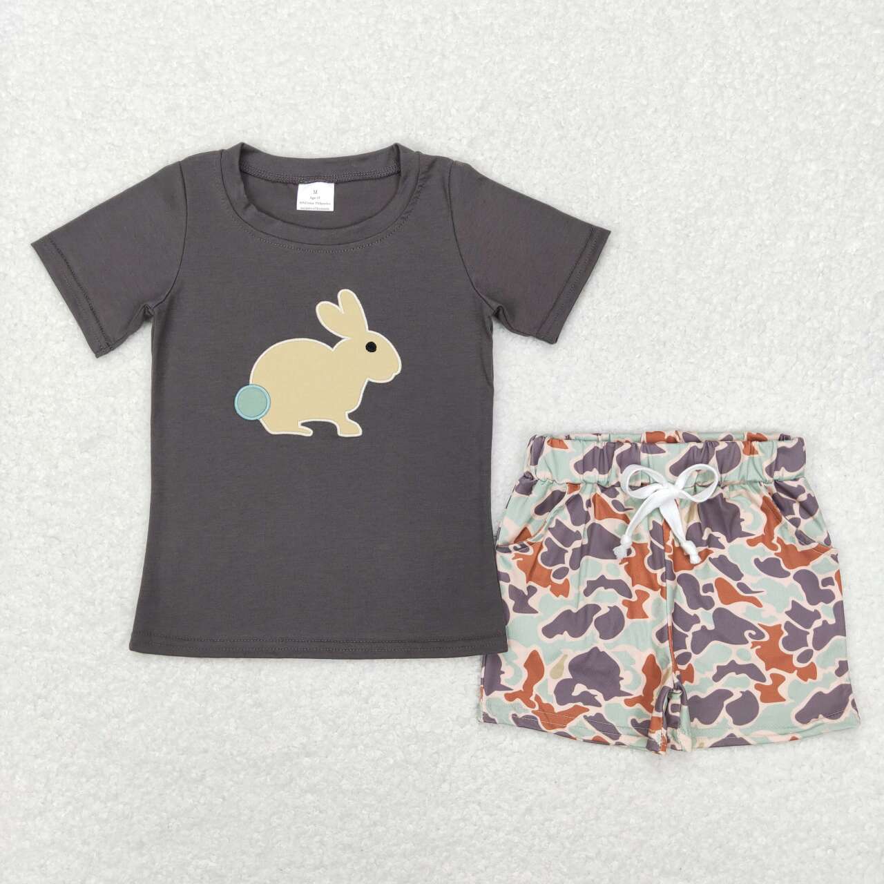 kids boy easter bunny embroidery shorts set