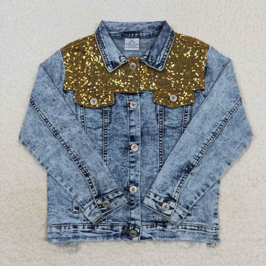 GT0351 Dark sequined button denim jacket