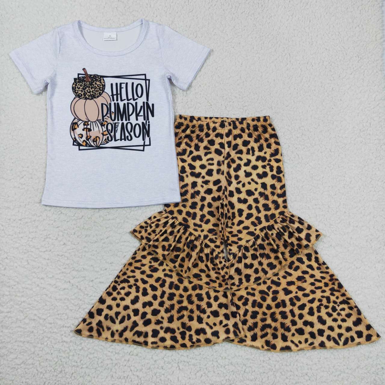 GSPO0836 hello pumpkin season pumpkin leopard print white short-sleeved trousers suit