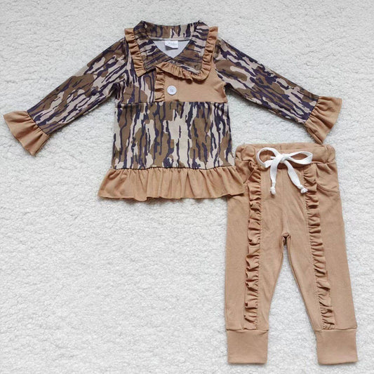 GLP0593 Camouflage Light Brown Lace Long Sleeve Trouser Set