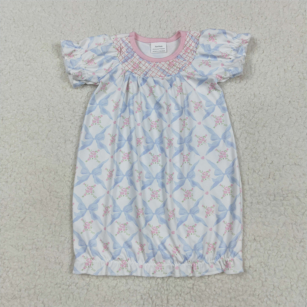 NB0045  Baby Newborn Bows Floral Long Ruffle Sleeves Gowns  D 4.21