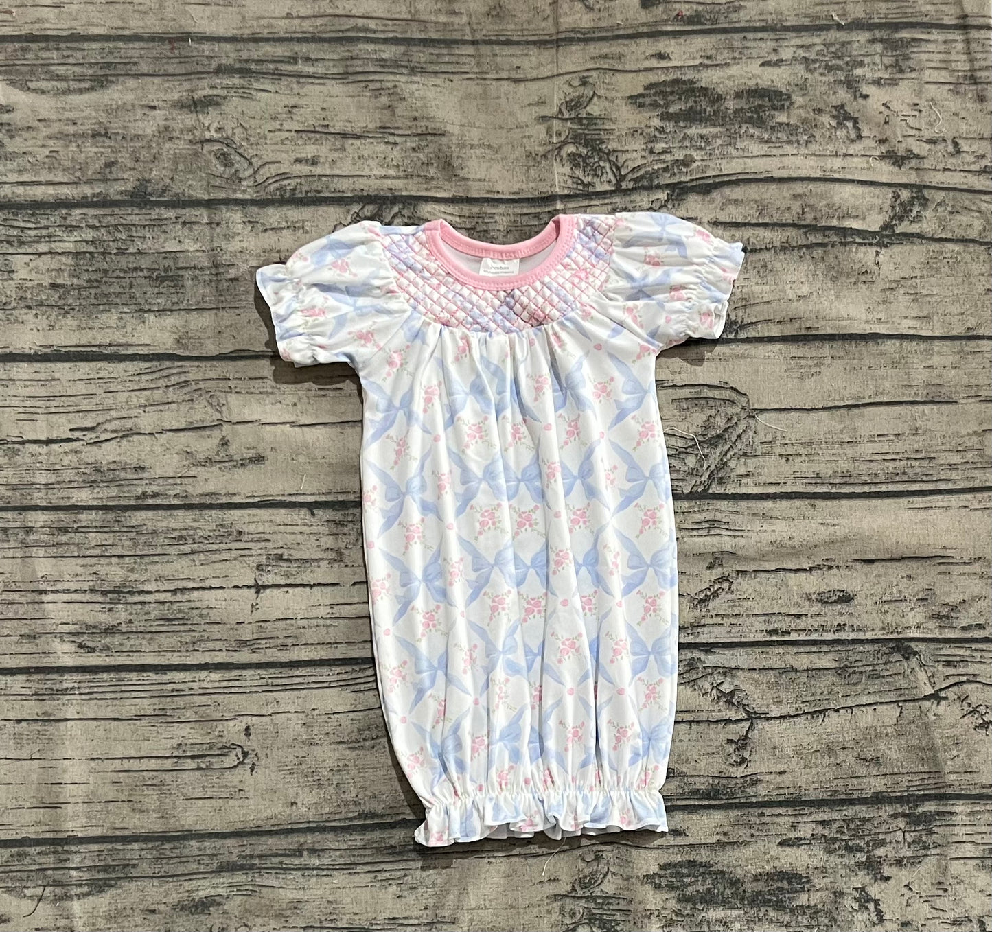 NB0045  Baby Newborn Bows Floral Long Ruffle Sleeves Gowns  D 4.21