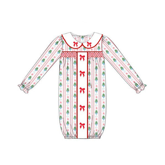 presale NB0048 Baby Girls Long Ruffle Sleeves Red Green Bows Stripes New-Born Romper D 6.11