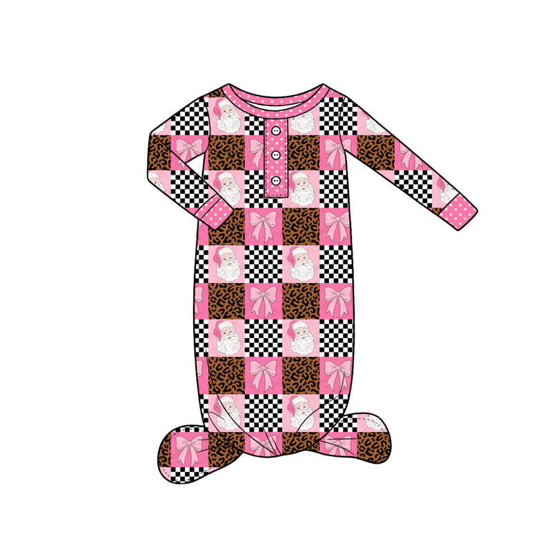 Pre order pink santa bow leopard checkered christmas girl sibling clothing