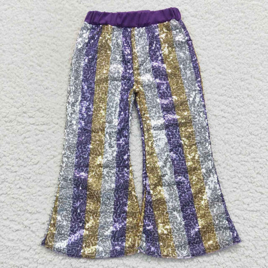 P0276 Purple Gold White Stripe Sequined Trousers
