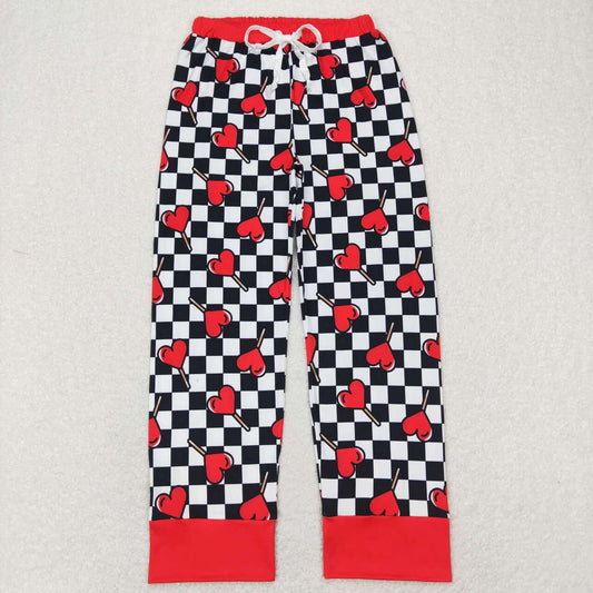 P0388 Adult red love lollipop black and white plaid red trim trousers