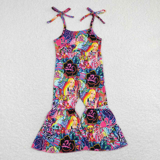 SR0886 barbie letter flower magenta suspender jumpsuit