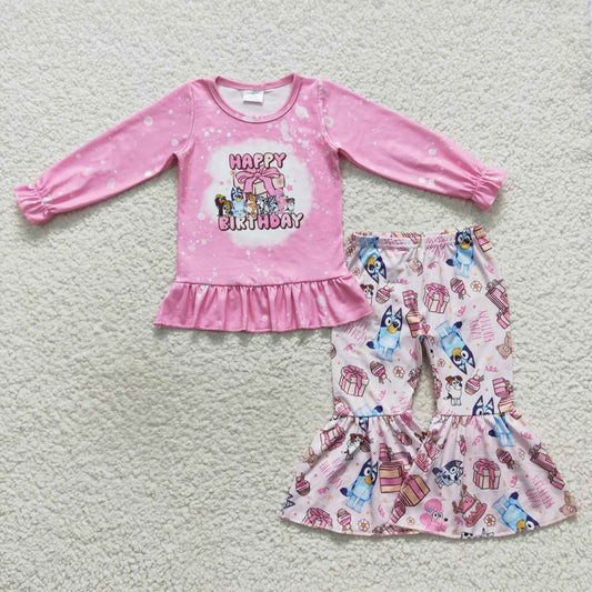 GLP0499 happy birthday gift cartoon dog pink long sleeve trousers suit