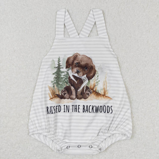 SR0659 raised in the backwoods puppy striped tank top onesie