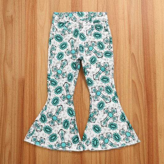 jesus, turquoise easter cross denim pants, girls jeans,bell bottom