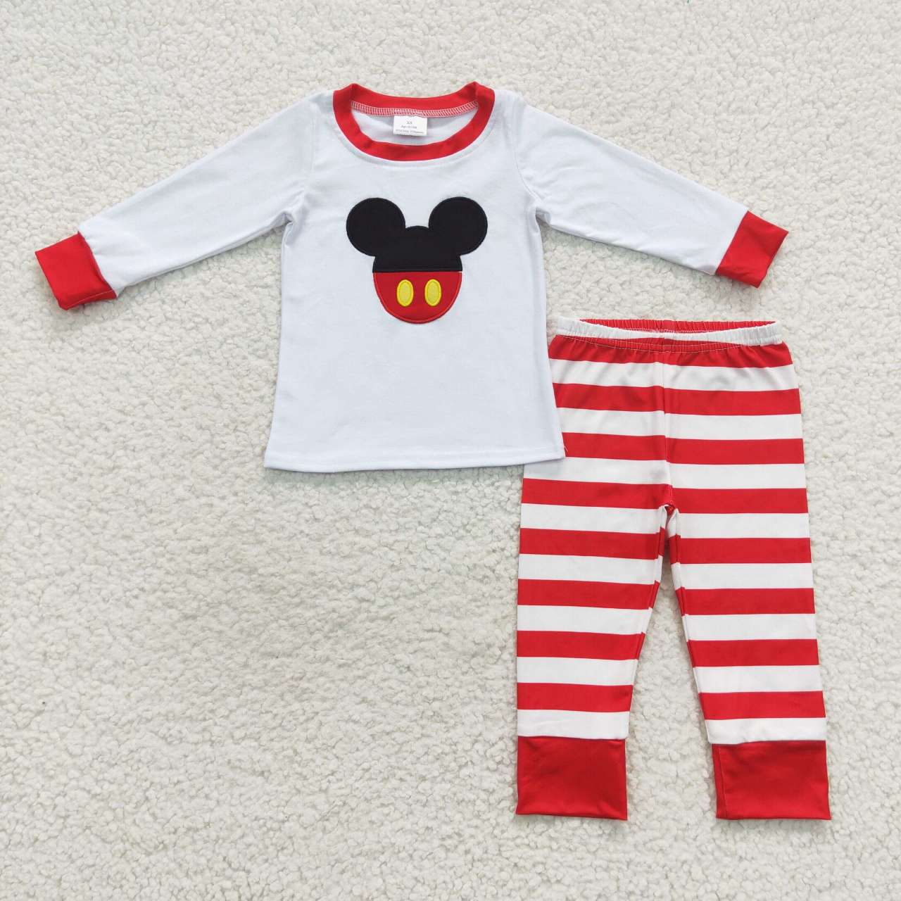 BLP0205 Embroidered cartoon red and white striped long-sleeved trouser suit