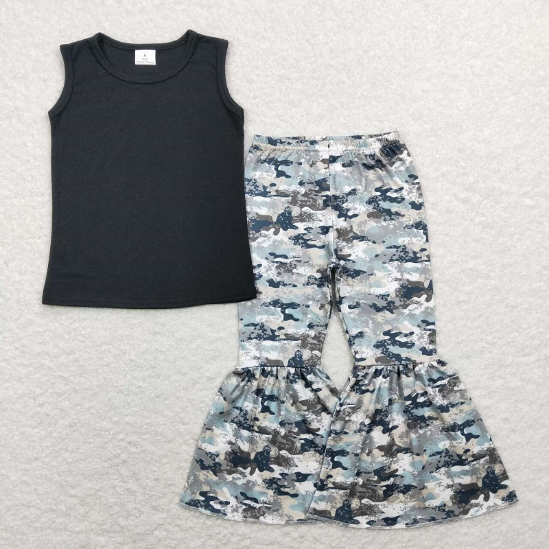 black top GT0419 +camouflage girls bell bottom pants P0390