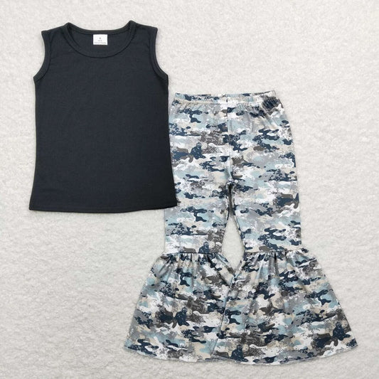 black top GT0419 +camouflage girls bell bottom pants P0390